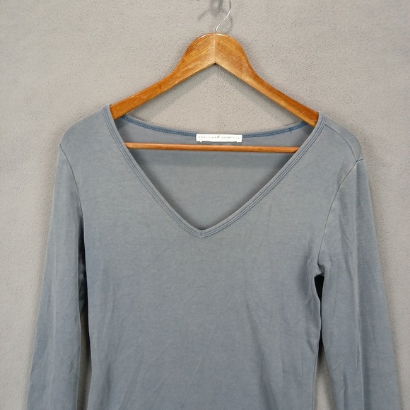 Peruvian Connection Tunic Top Womens Small Gray Pima Cotton Stretch V Neck - Picture 2 of 8